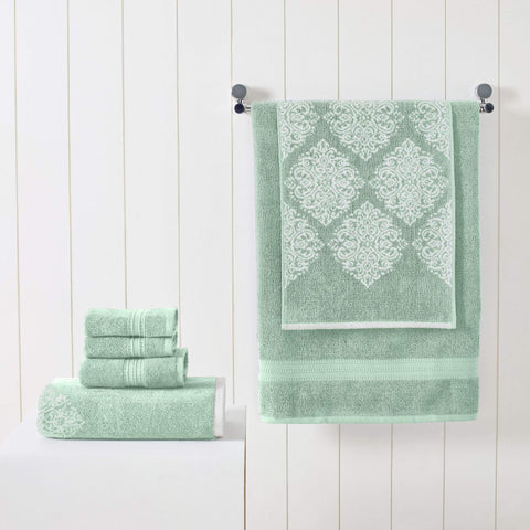 Modern Threads close-up of damask jacquard weave highlighting texture and softness