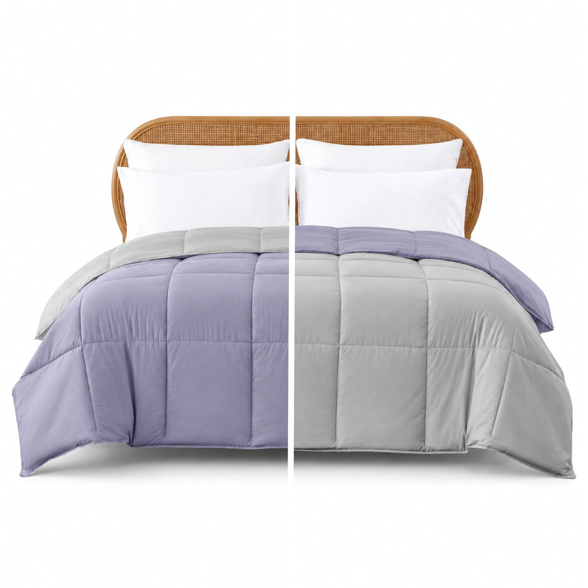 Modern Threads comforter front view showing purple side and cozy look