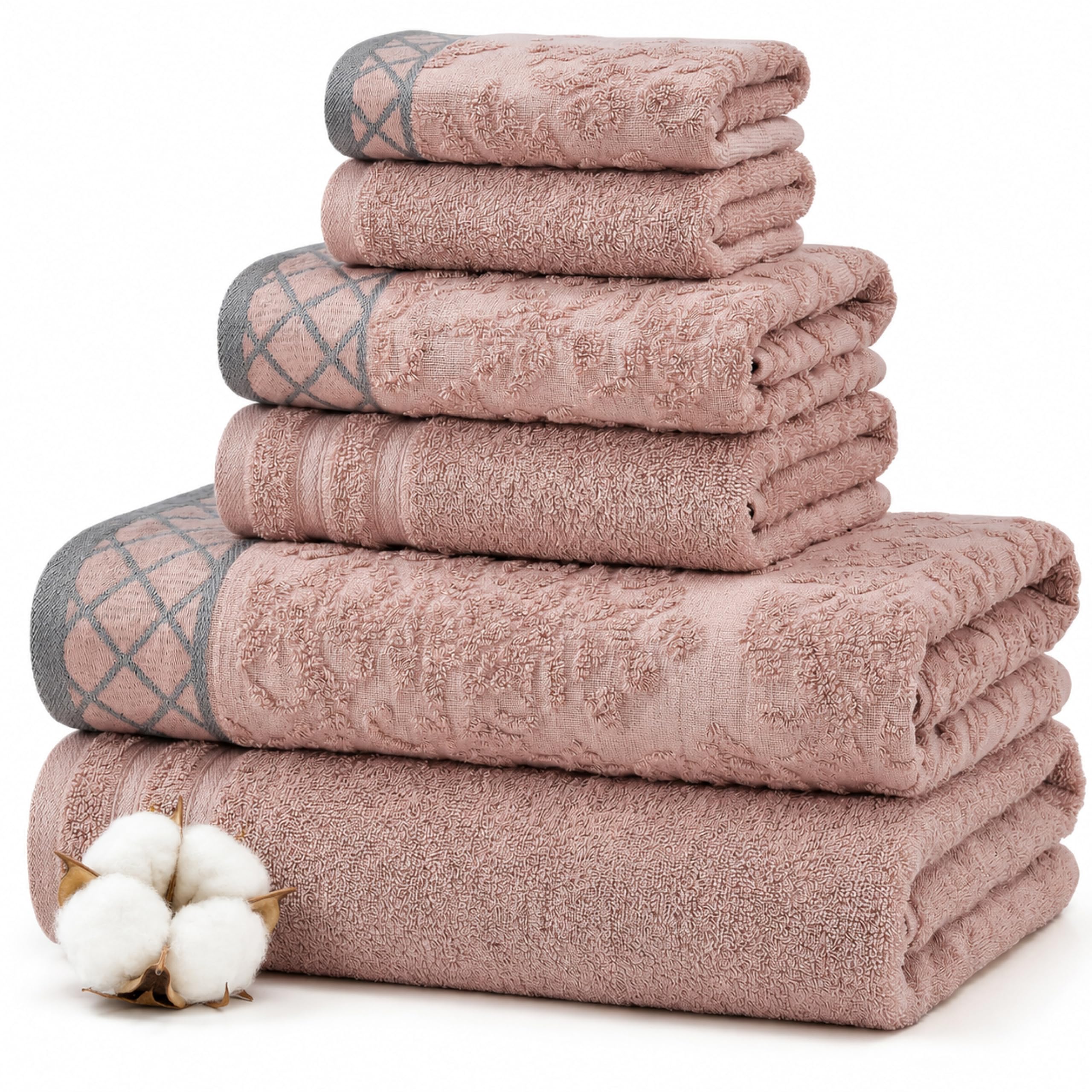 Modern Threads front packaging showing blush towel set and contents benefit: clear set overview