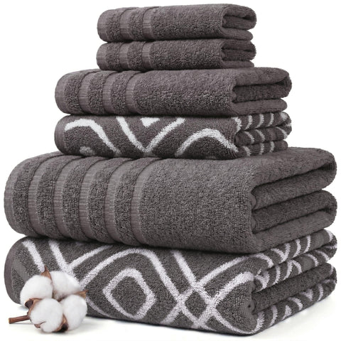 Modern Threads front view of gray towel set showing coordinated pieces and packaging for convenience