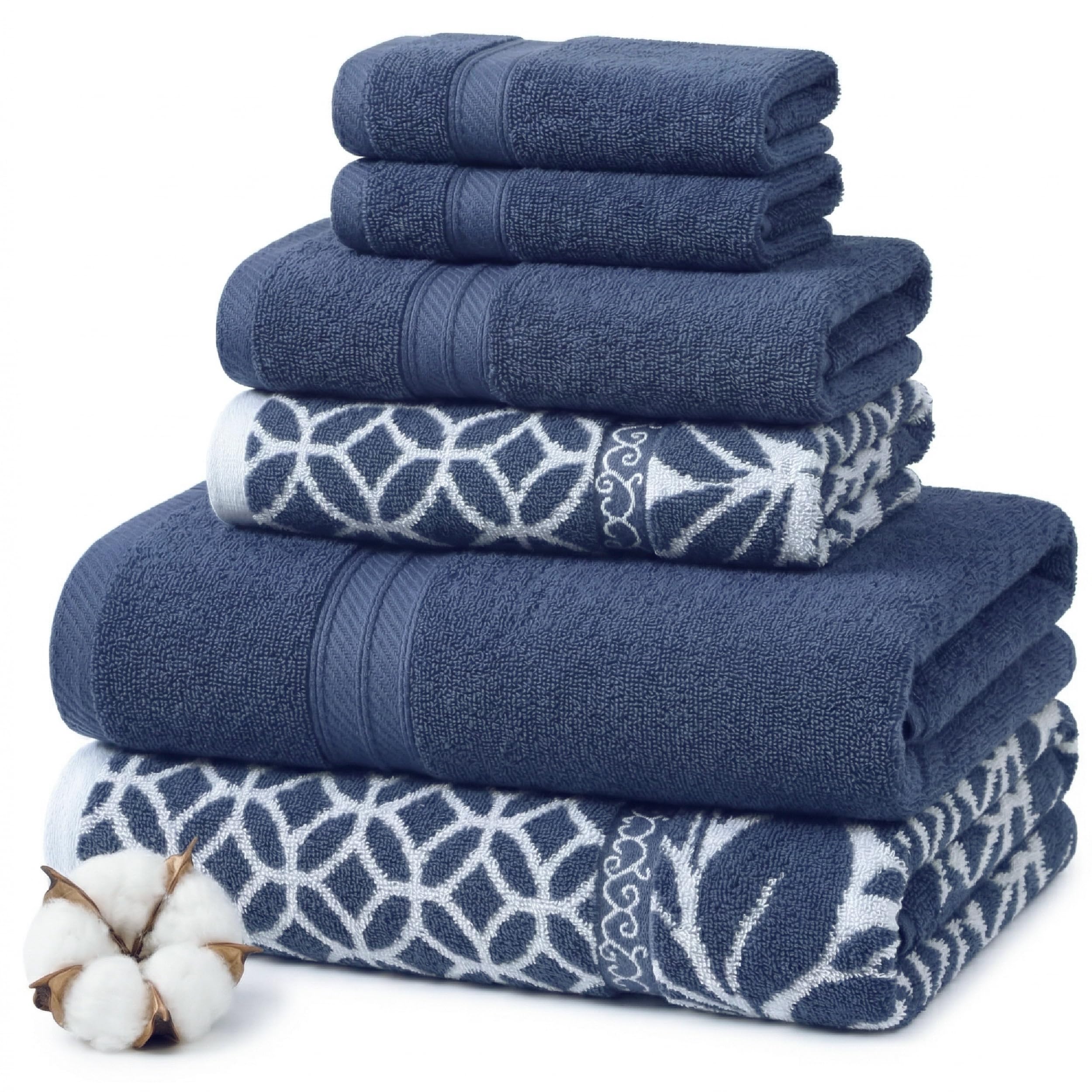 Modern Threads front view of navy towel set showing coordinated pieces and plush look