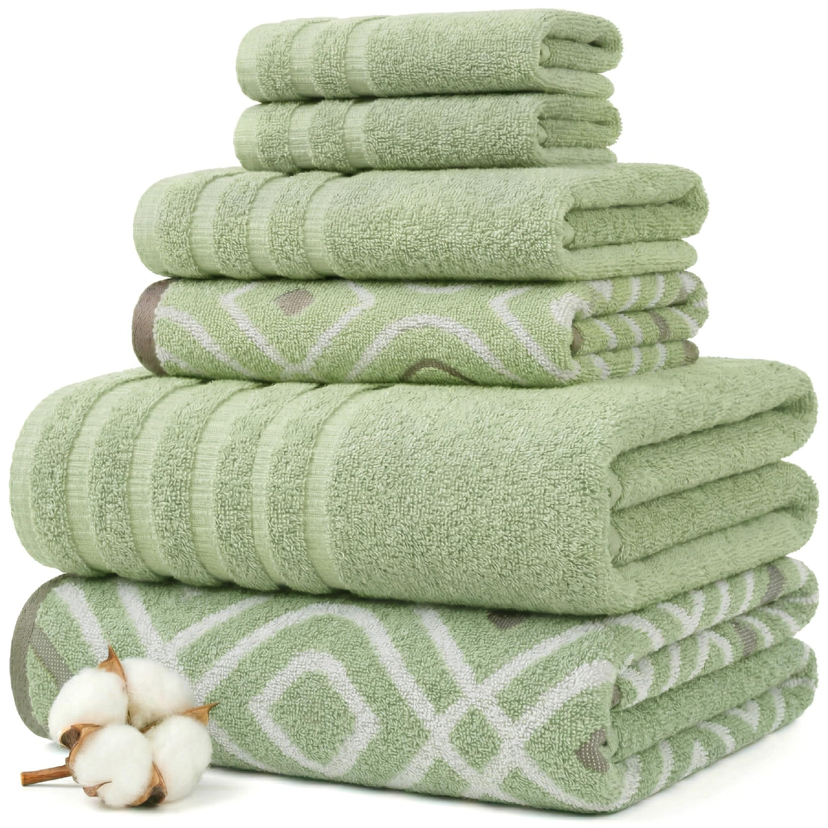 Modern Threads front view of sage green towel set showing coordinated look and soft appeal