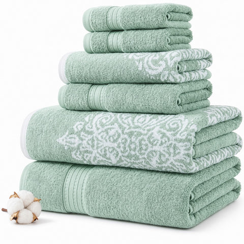 Modern Threads front view of sage 6-piece towel set showing coordinated look and absorbency