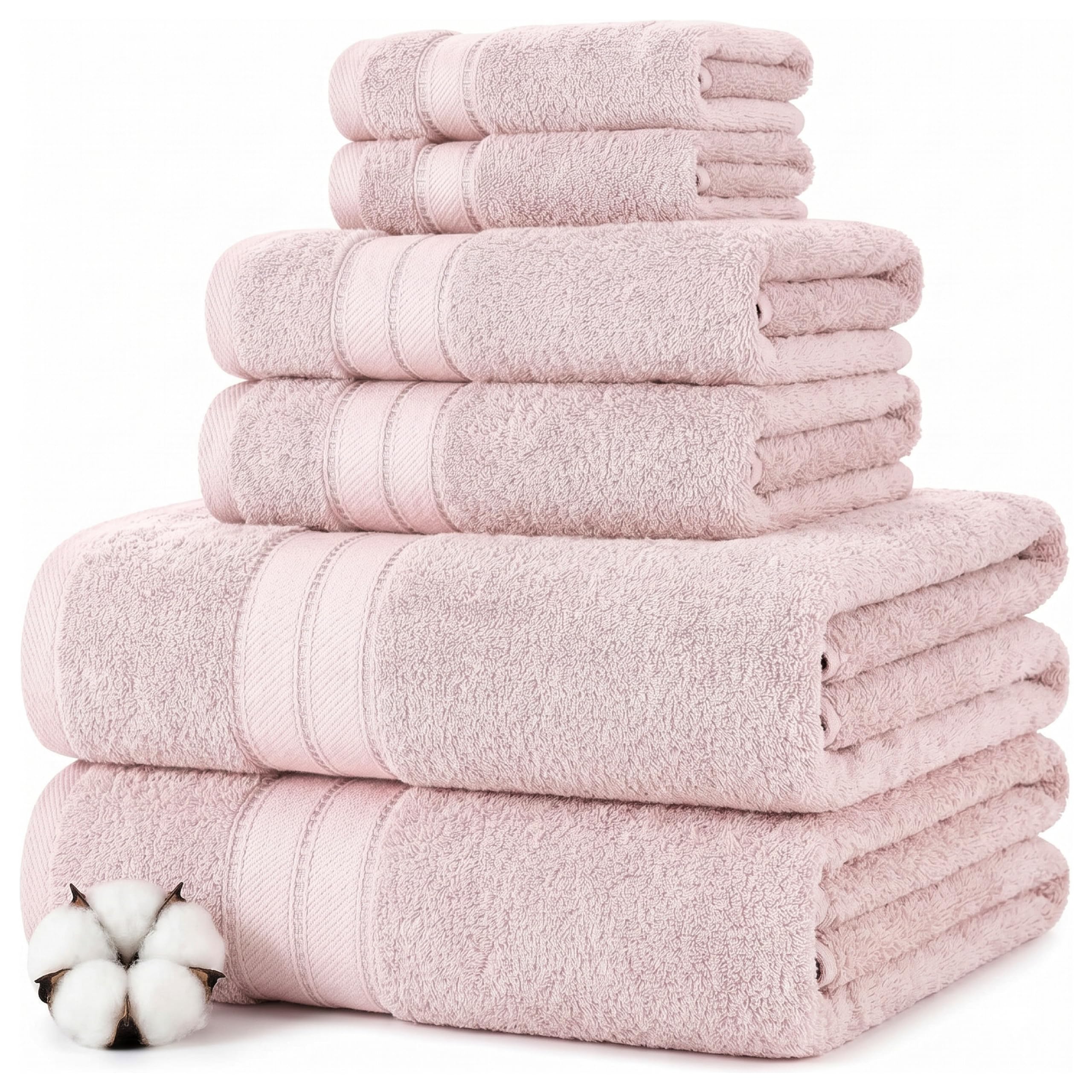 Modern Threads front view of blush 6-piece set showing complete coordinated collection and soft look