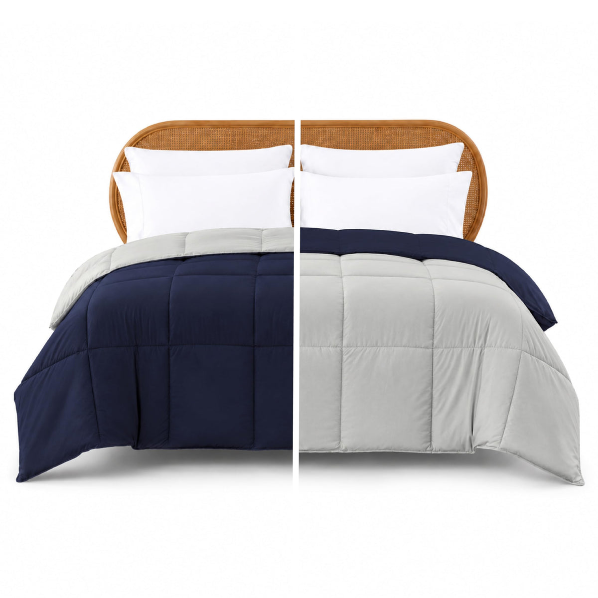 Modern Threads front view of navy comforter showing full king coverage and stylish look