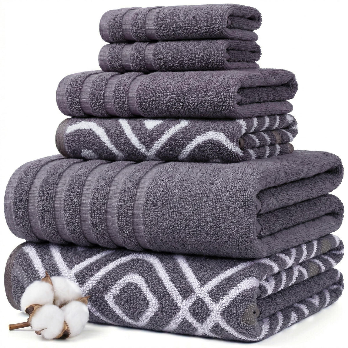 Modern Threads front view of full 6-piece towel set showing coordinated look and convenience
