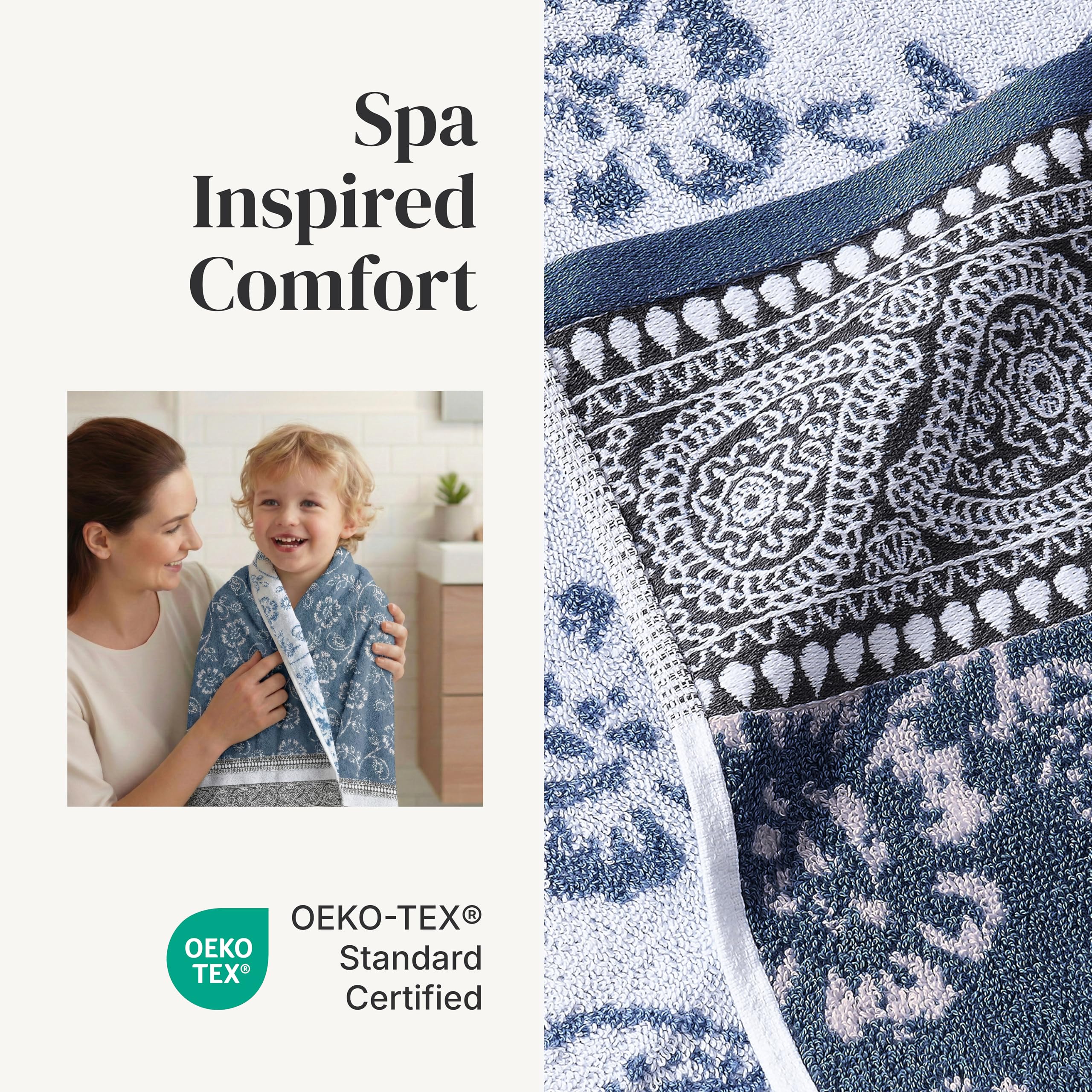 Modern Threads hand towel and washcloth beside sink, demonstrates daily utility
