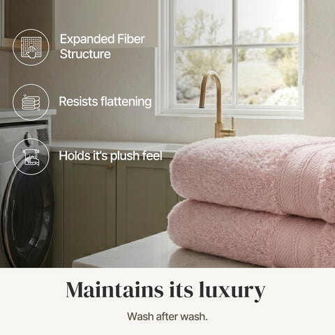 Modern Threads towel draped over shoulder after shower demonstrating quick drying comfort