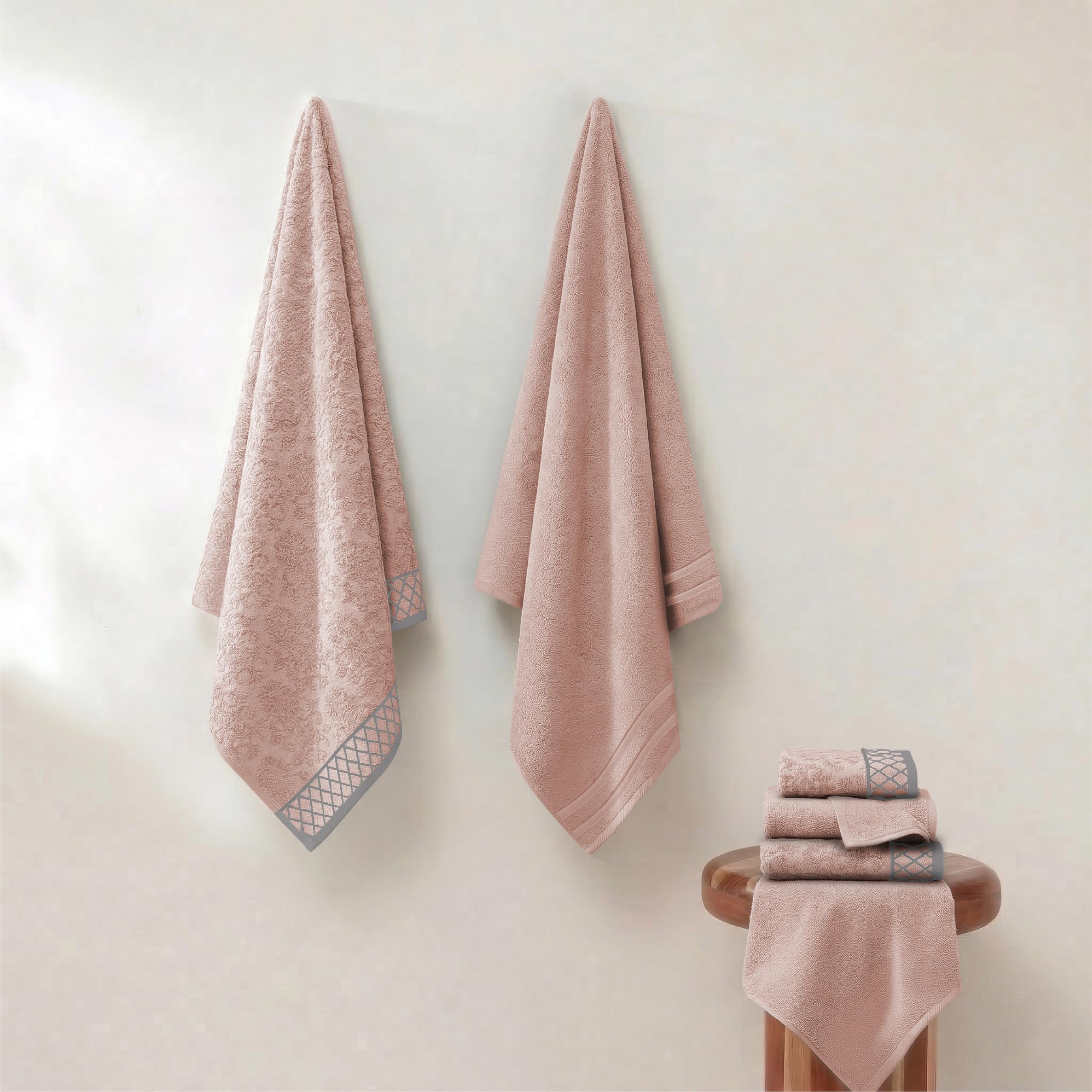 Modern Threads towels staged in bathroom setting showing style benefit: cohesive decor