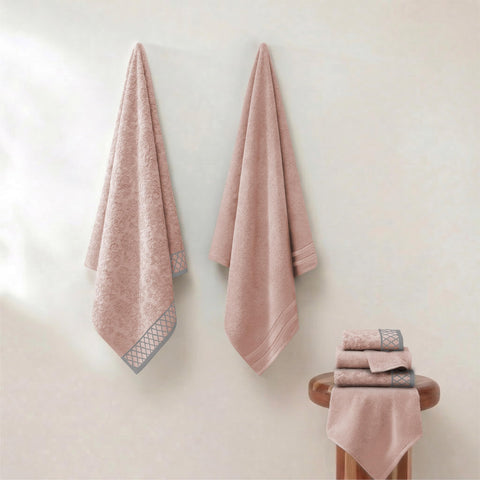 Modern Threads towels staged in bathroom setting showing style benefit: cohesive decor