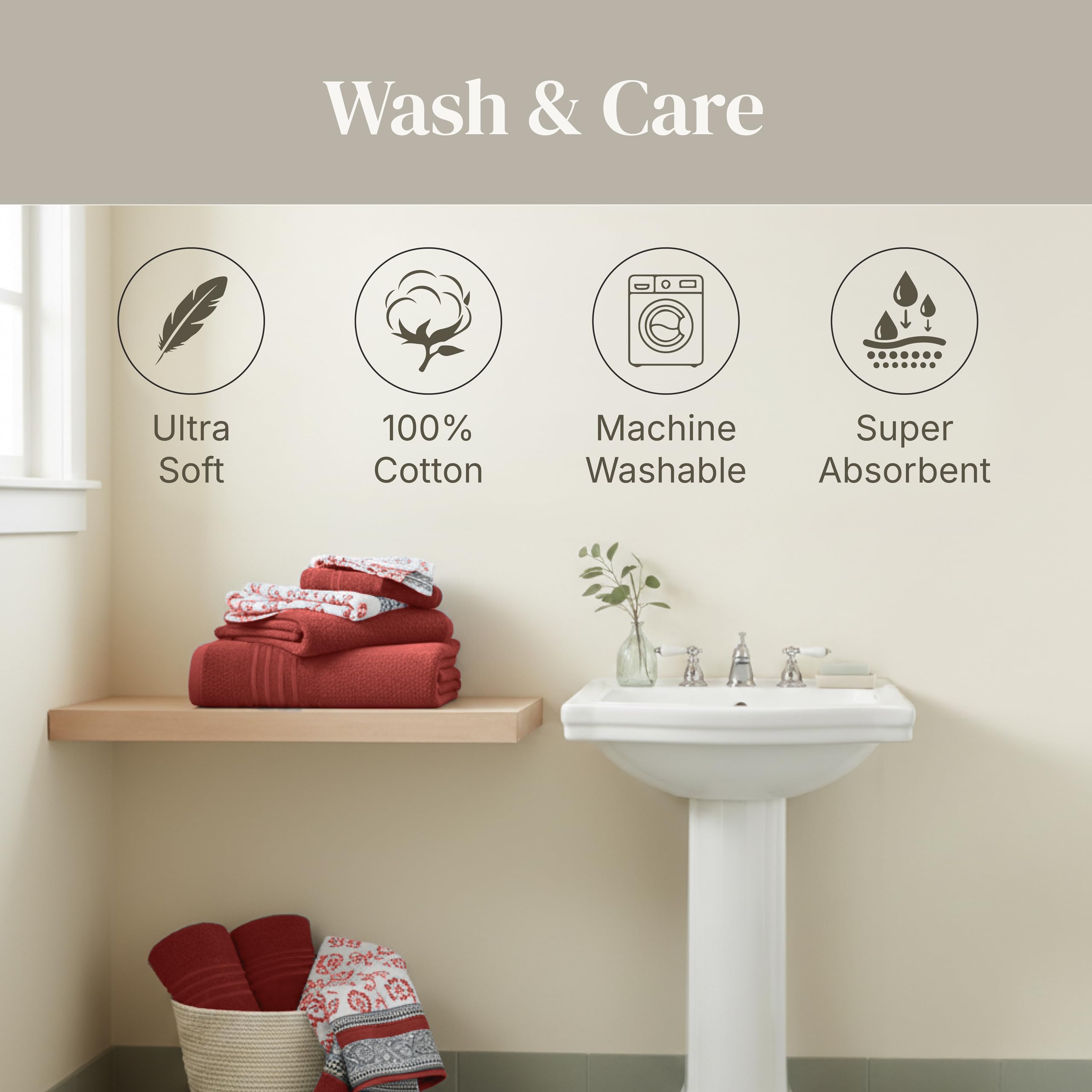 Modern Threads towel set styled in a bathroom for a cohesive decor benefit