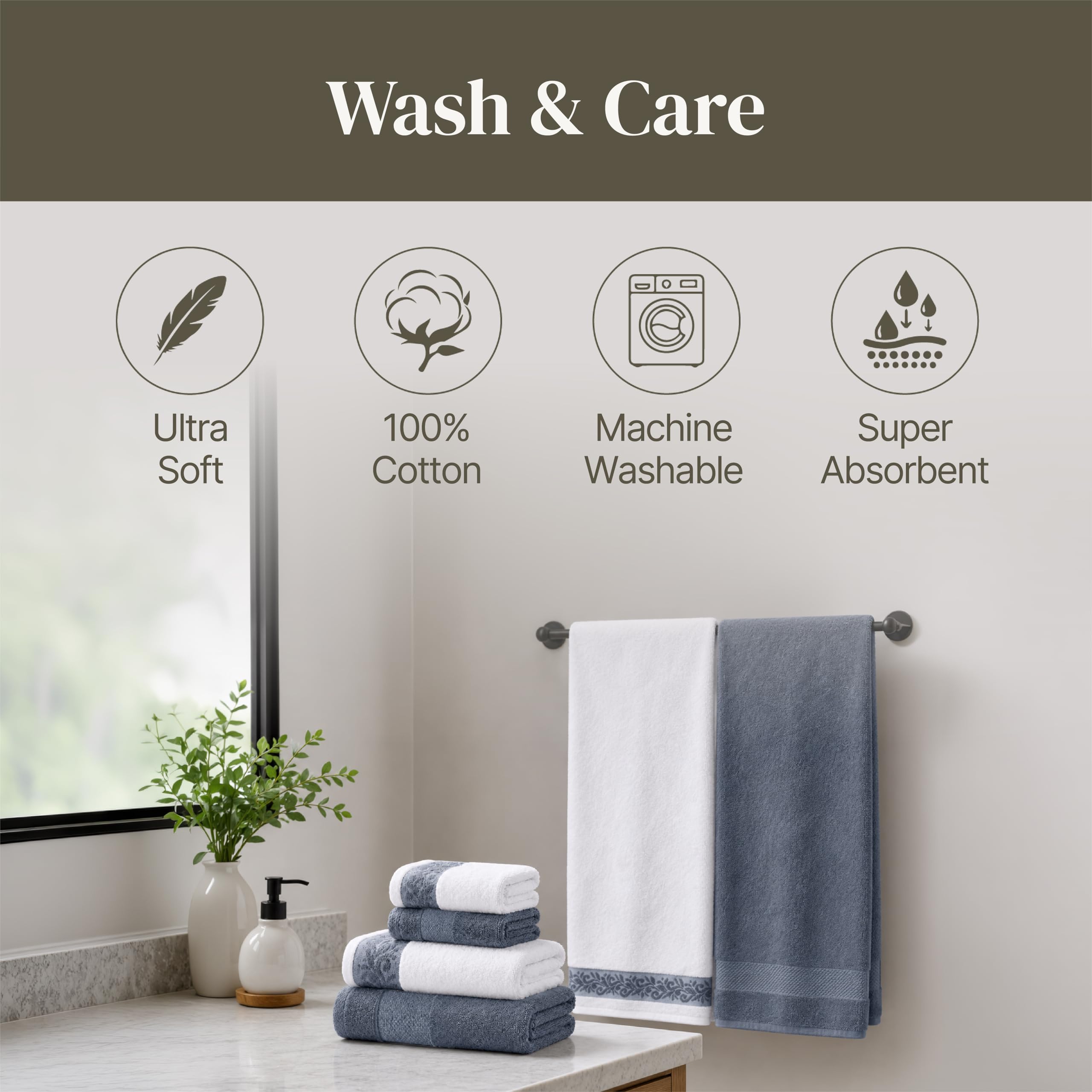 Modern Threads person using towel in bathroom lifestyle scene showing comfortable drying