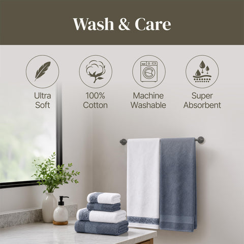Modern Threads person using towel in bathroom lifestyle scene showing comfortable drying