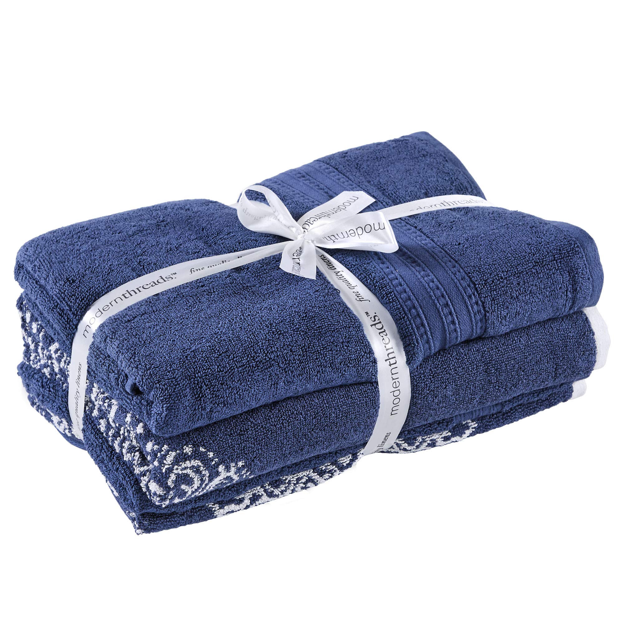 Modern Threads stacked towels showing bath hand washcloth sizes for scale