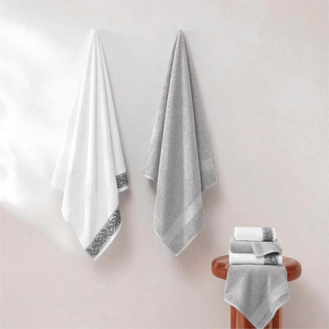 Modern Threads towels on bathmat for scale showing true towel dimensions