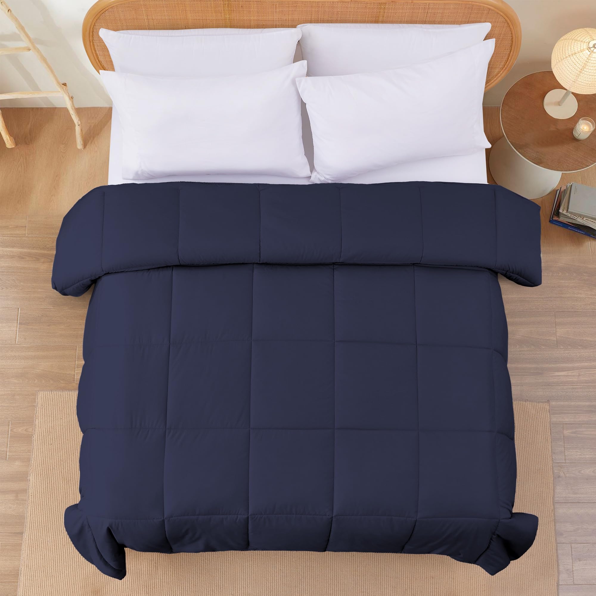 Modern Threads comforter on king bed scale showing generous drape and coverage advantage