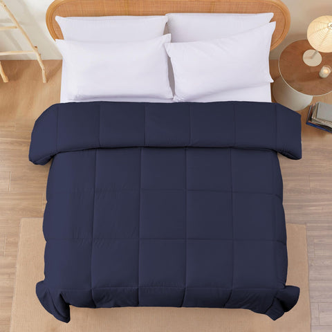 Modern Threads comforter on king bed scale showing generous drape and coverage advantage