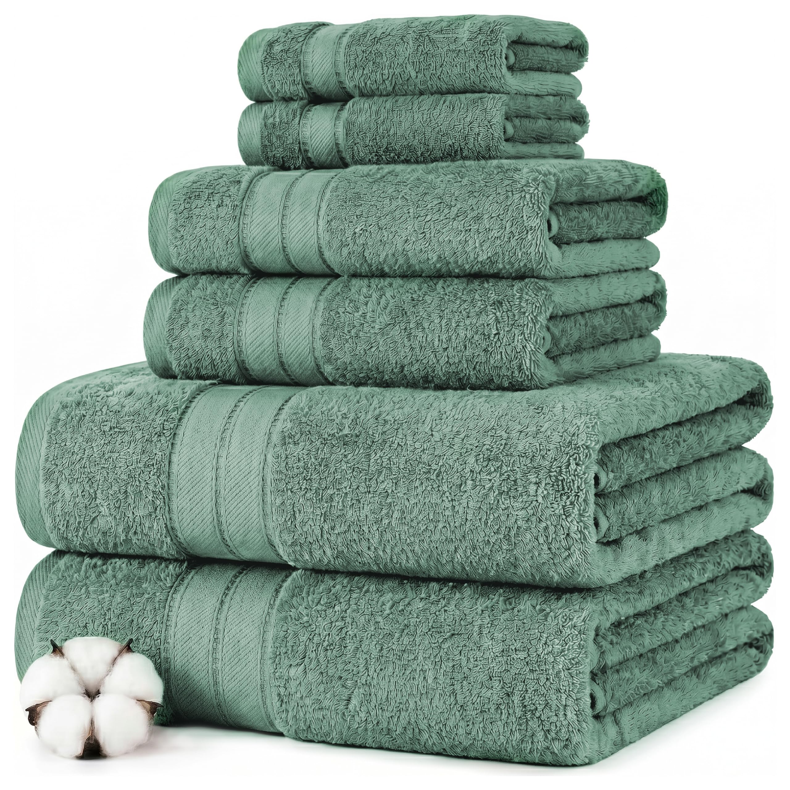 Modern Threads front view of full 6-piece eucalyptus towel set, cohesive style