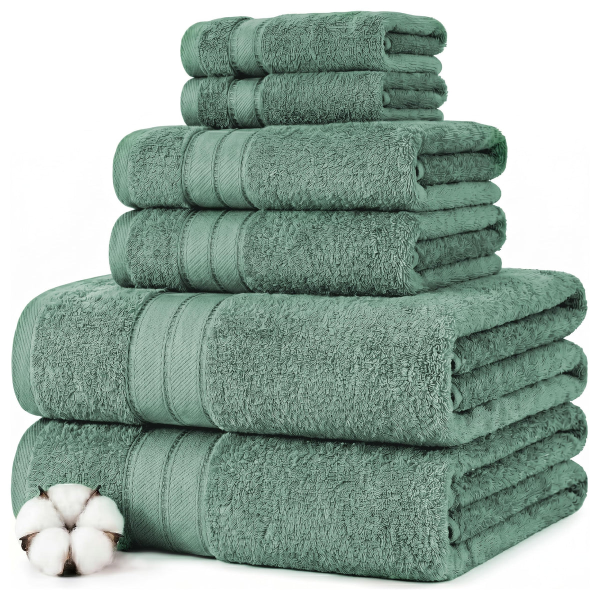 Modern Threads front view of full 6-piece eucalyptus towel set, cohesive style