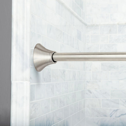 Moen rod holding curtain away illustrating reduced sticking benefit