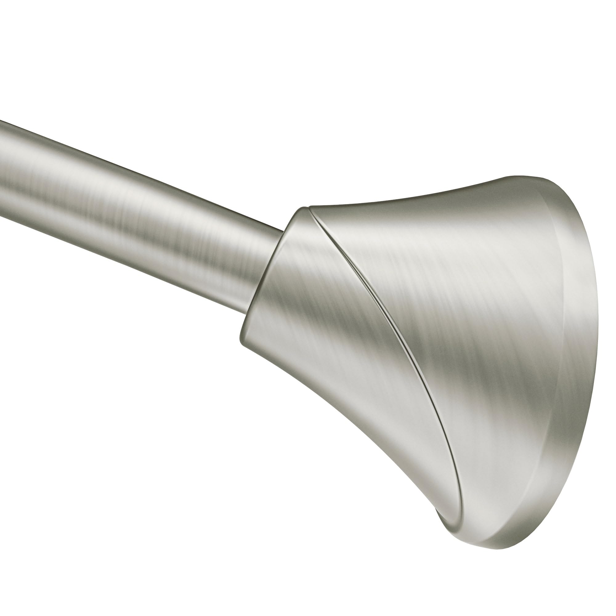 Moen curved rod front view showing clean profile and easy install benefit