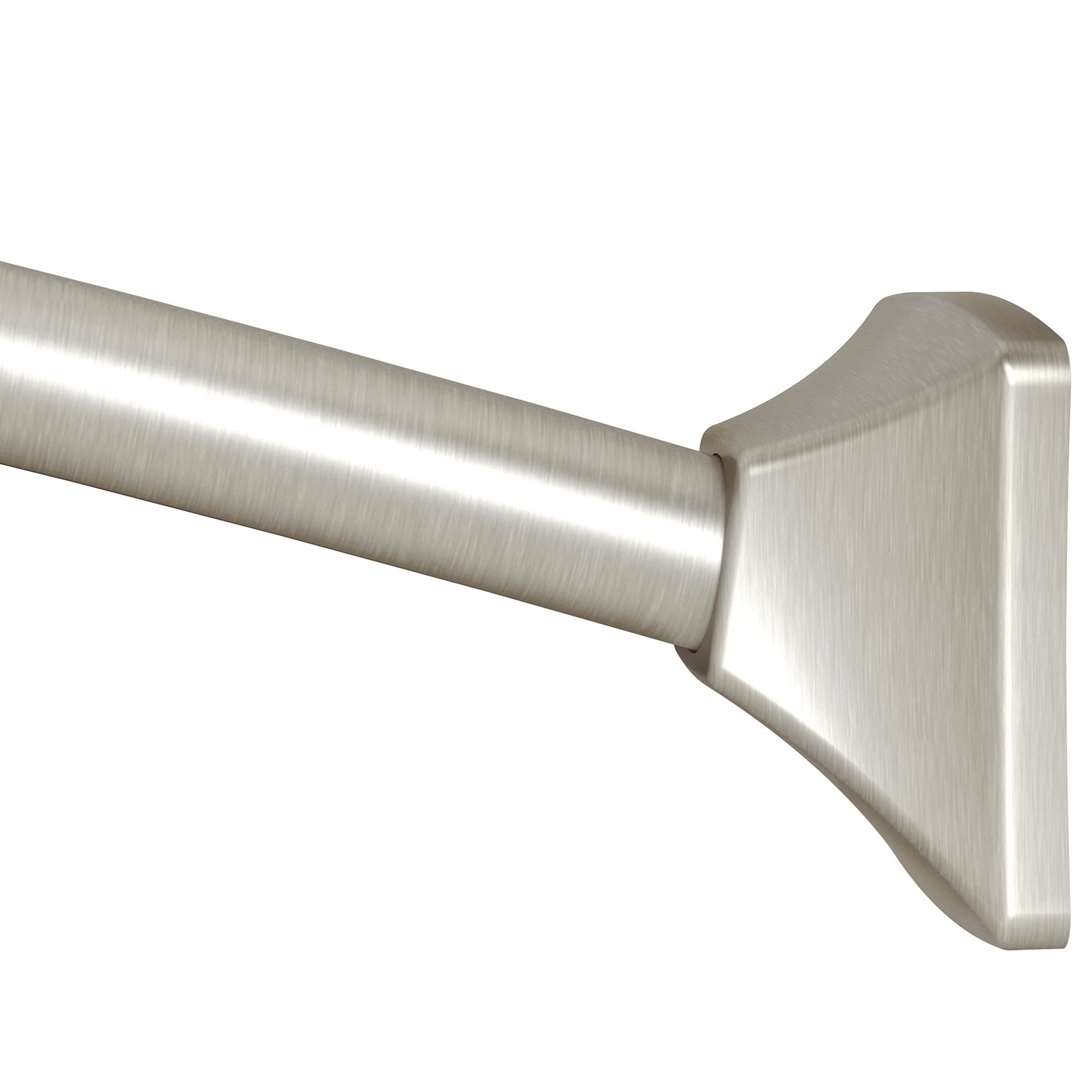 Moen front view curved rod showing extra shower space and improved comfort