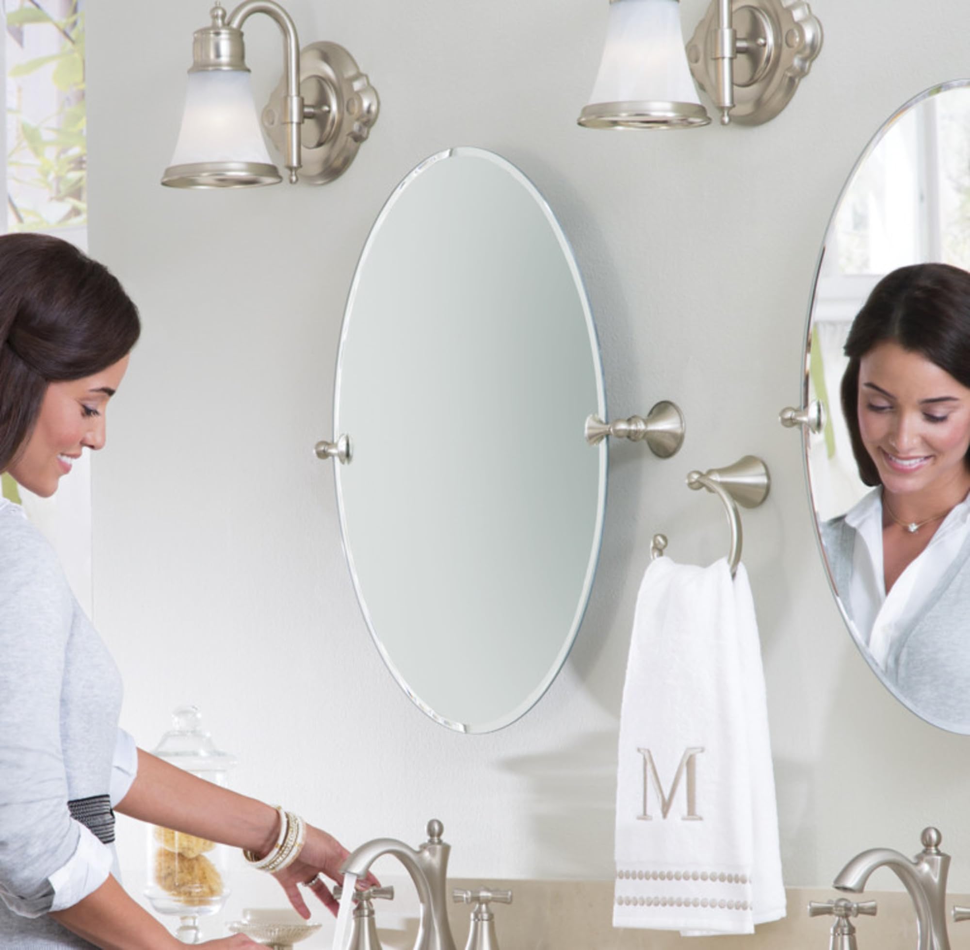 Moen Glenshire mounted above vanity demonstrating proper placement and visual balance