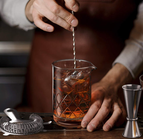 Mofado stainless jigger and strainer detail delivers precise pours benefit