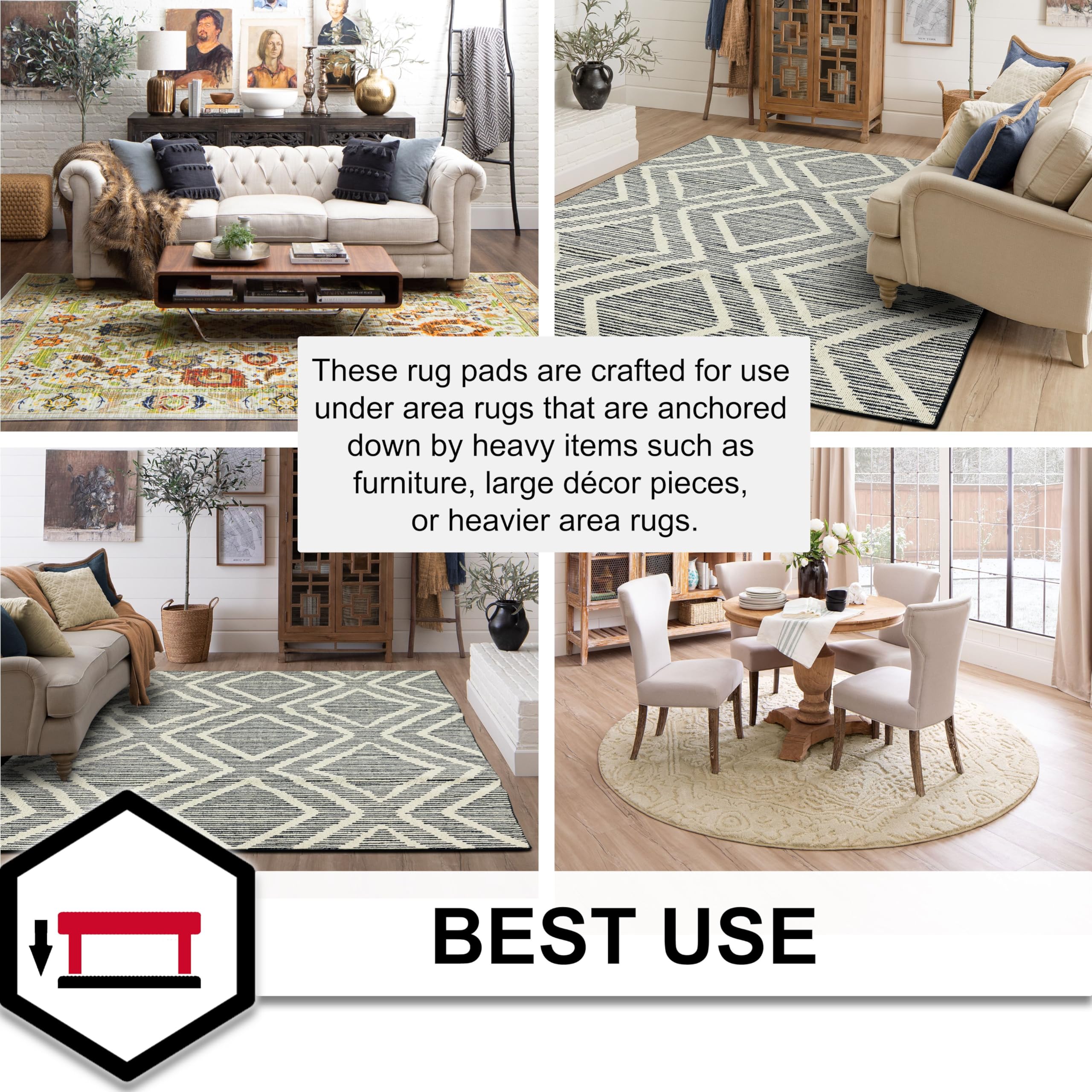 Mohawk Home pad placed under rug on hardwood protecting floor benefit