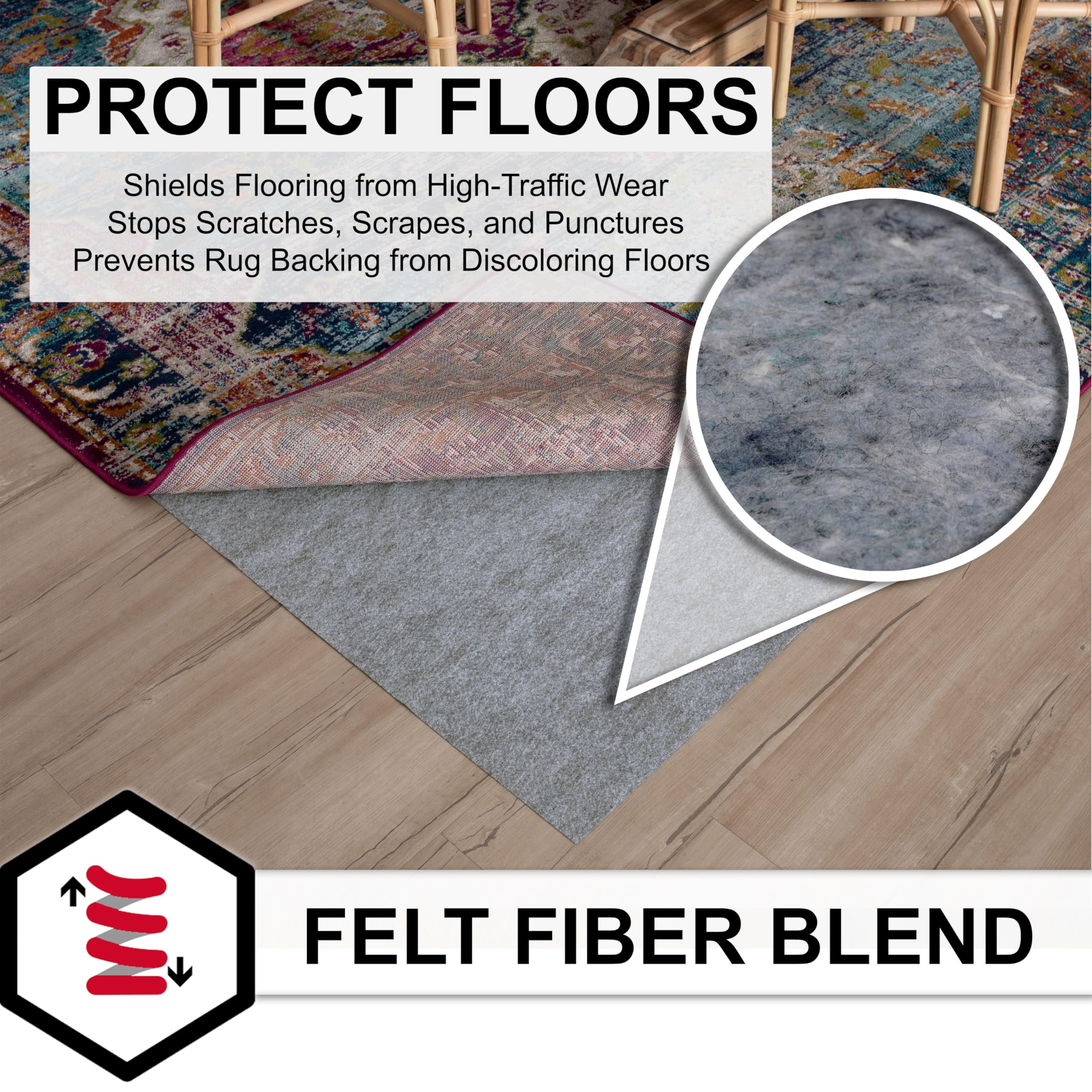 Mohawk Home rug pad under area rug in living room for stable comfort