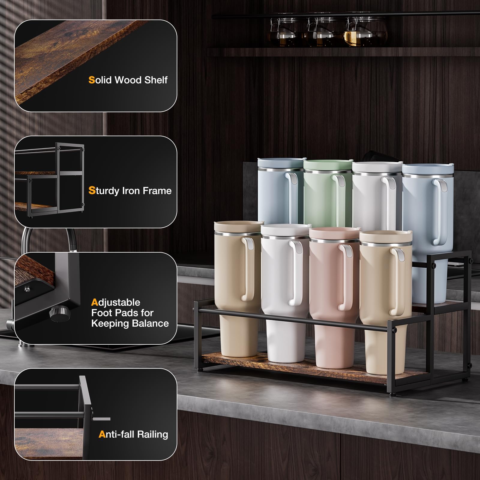 MOJOHAND rack on kitchen countertop showing tidy, stylish counter benefit