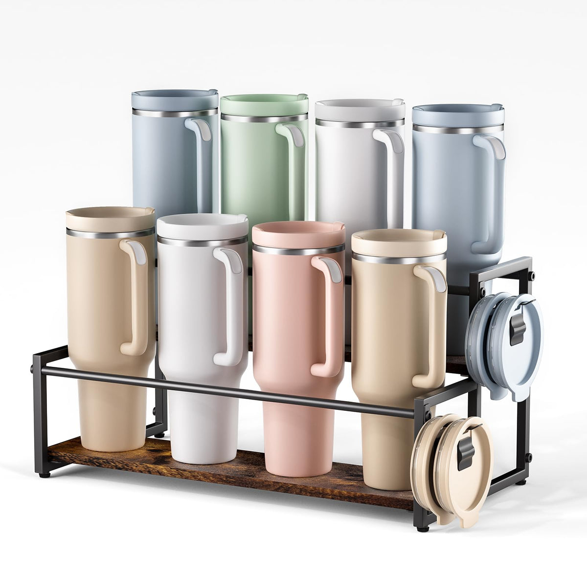 MOJOHAND front view of natural wood rack showing neat bottle organization benefit