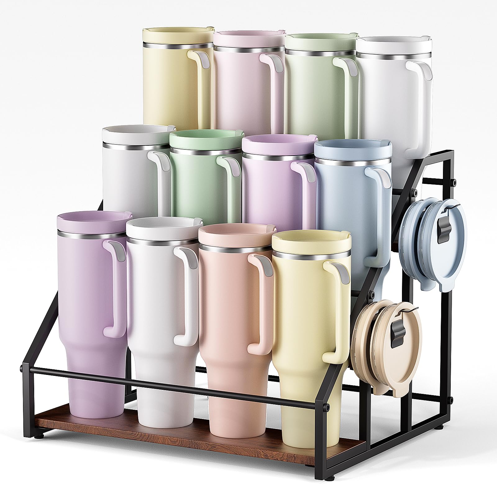 MOJOHAND front view of 3-tier rack showing tidy cup storage and improved counter organization