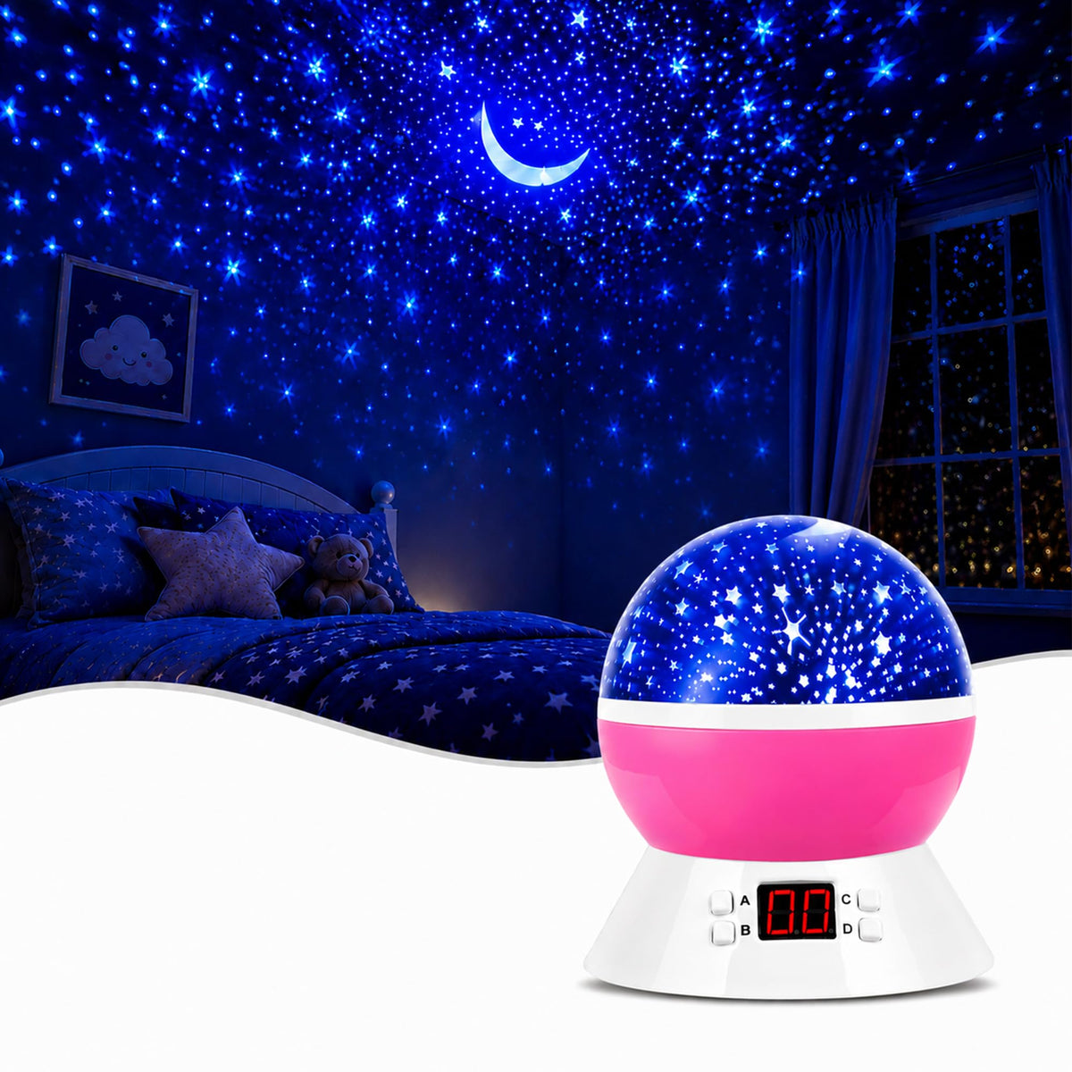 MOKOQI front view of pink projector showing playful design and easy setup benefit