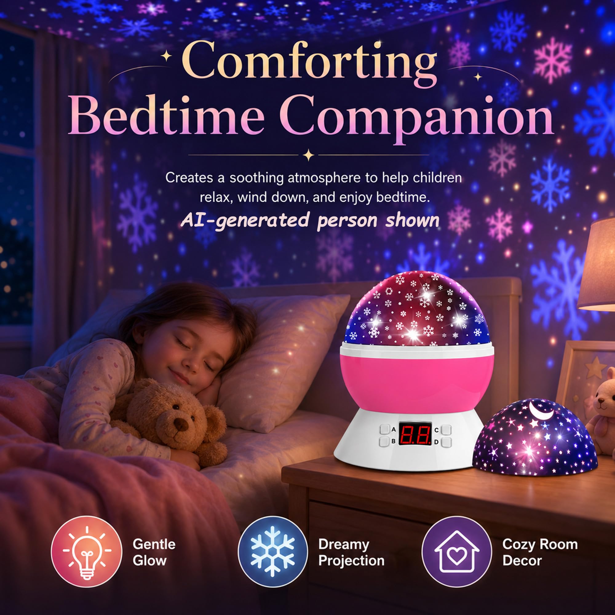MOKOQI rotating colorful stars and snowflakes on ceiling creating calming ambiance