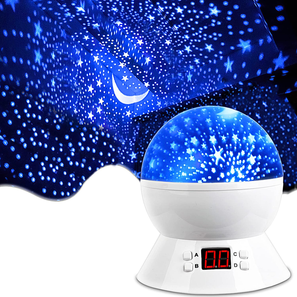 MOKOQI star projector front view showing compact design and colorful glow for easy placement