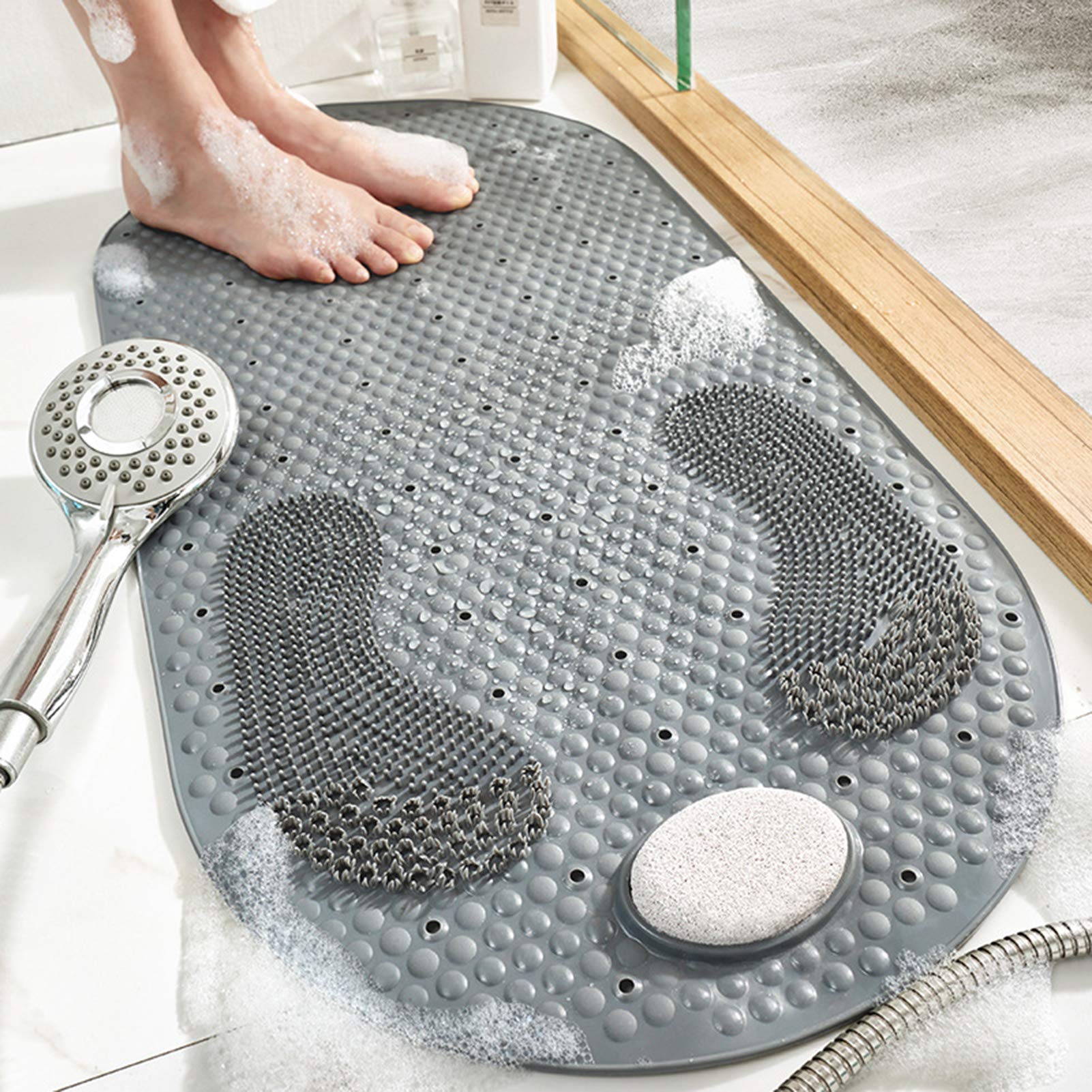 MOLFUJ front view of oval shower mat showing full coverage and safer footing