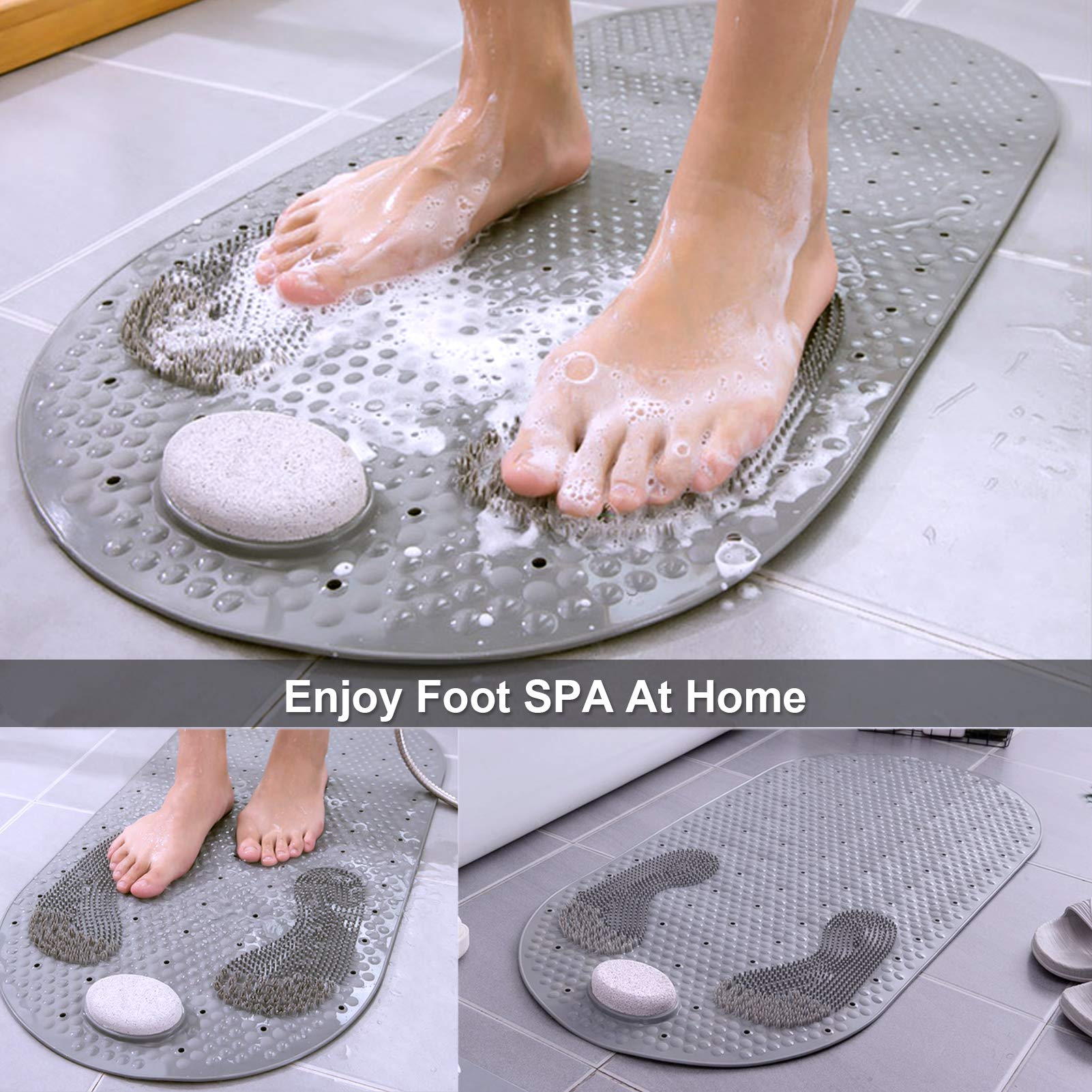 MOLFUJ installed in shower showing size and quick-drain holes for safety
