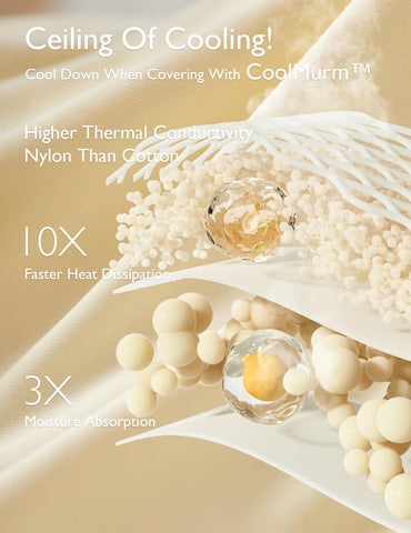 Momcozy coolmurm on a styled bed demonstrating oversized coverage and cool comfort