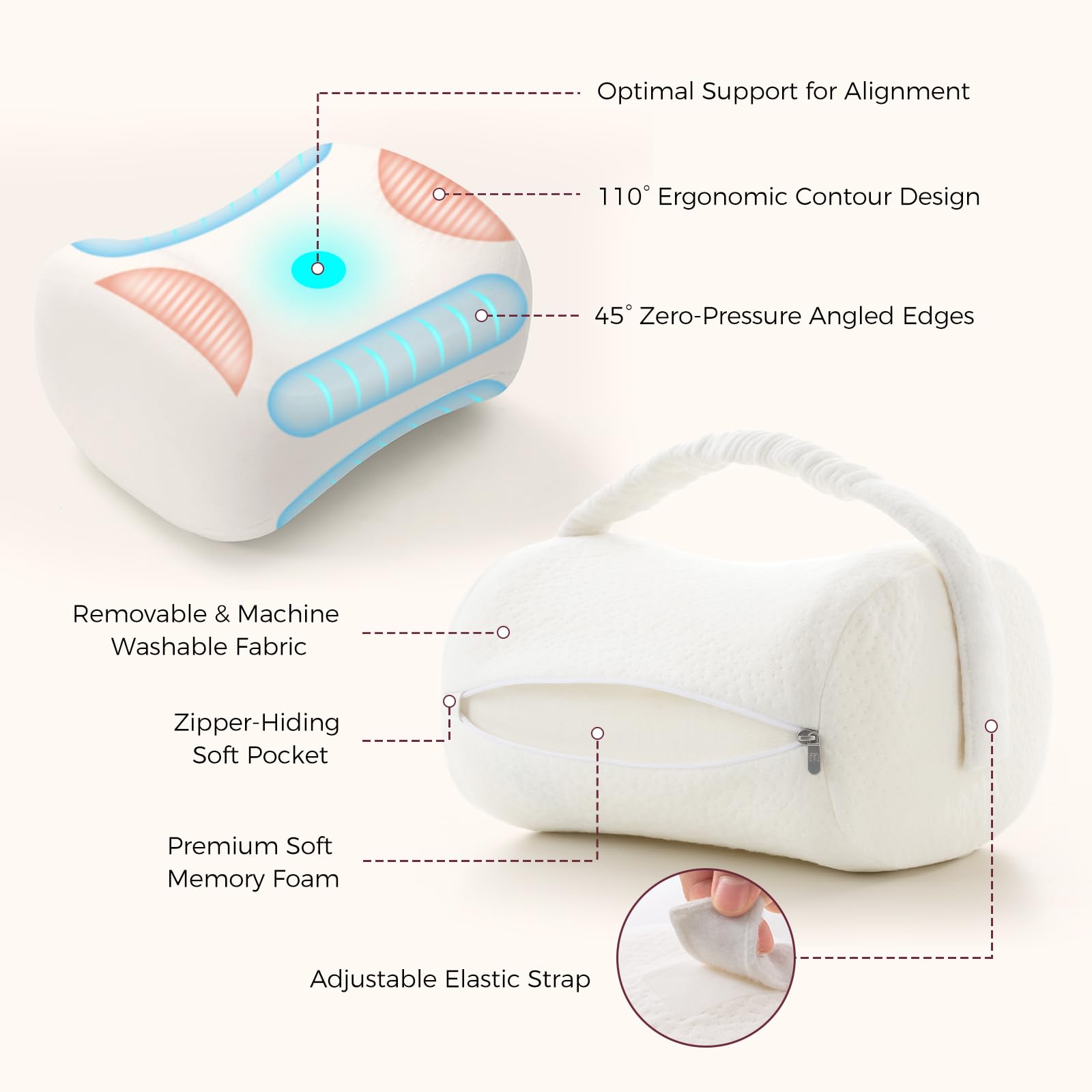 Momcozy pillow placed on bed illustrating better side-sleeping posture