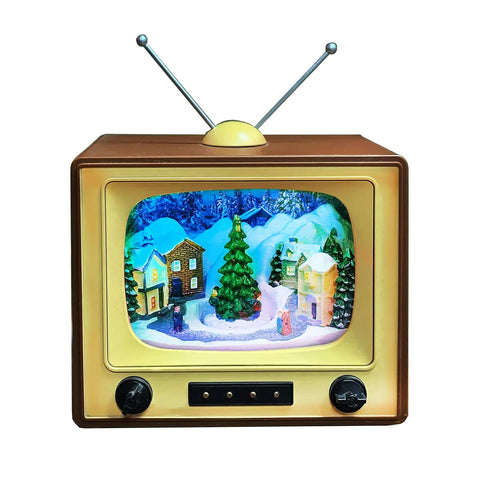 Moments in Time front view of retro TV showing village scene and vintage charm