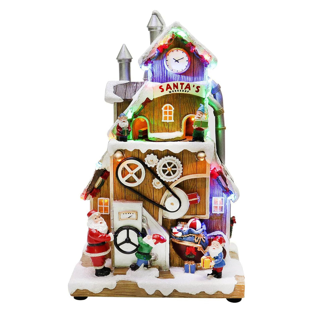 Moments in Time front view showing full Santa's Workshop and festive LED glow