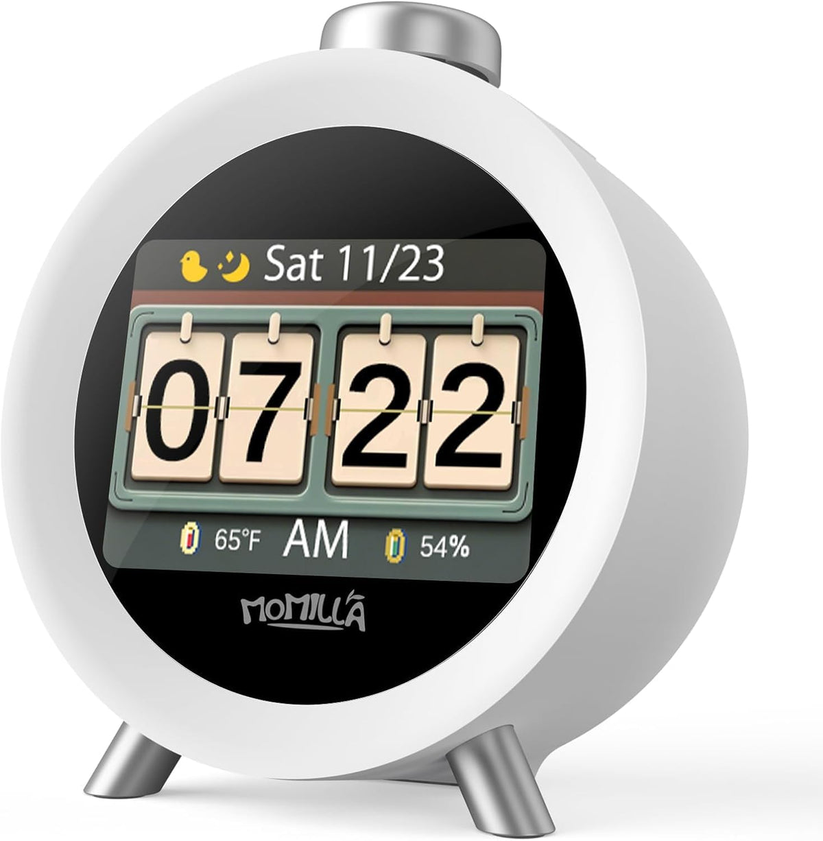 MOMILLA front display showing colorful screen and clear time for easy reading