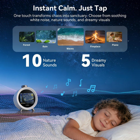 MOMILLA sound mode panel illustrating white noise option for restful sleep