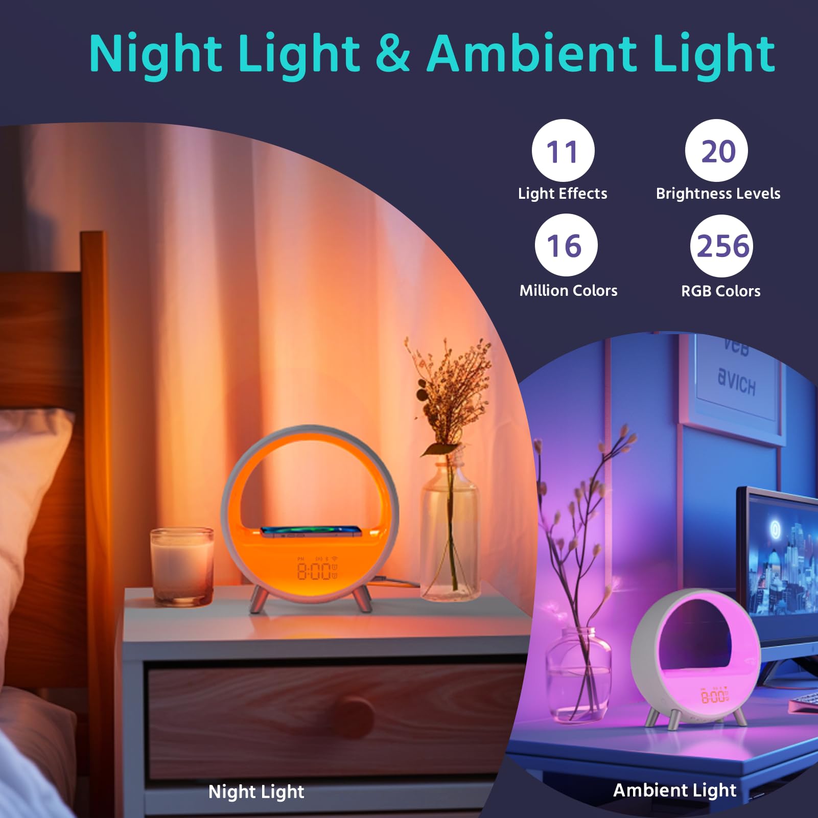 MOMILLA sunset simulation in night mode, supports calmer bedtimes