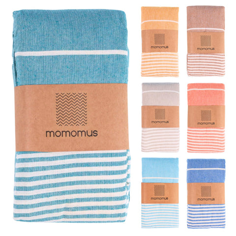 MOMOMUS front view of folded blanket showing compact carry convenience