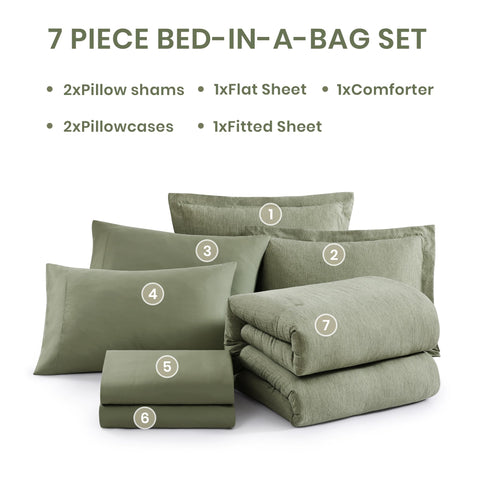 Monbix bedding in a styled bedroom demonstrating calming sage color and modern decor