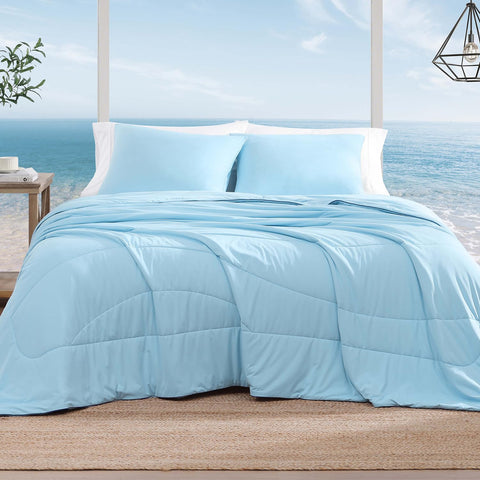 Monbix comforter front view showing cool, lightweight drape and breathable design