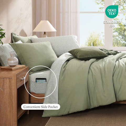 Monbix comforter in styled bedroom, shows cozy appearance and modern decor appeal