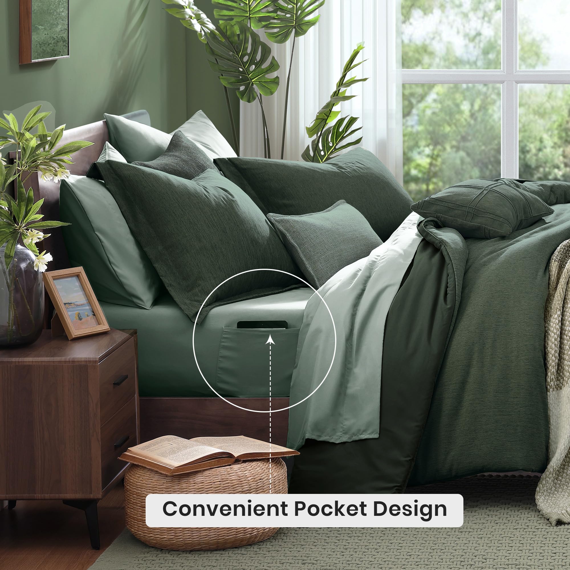 Monbix lifestyle bedroom setup showing Deep Forest color and cozy ambiance